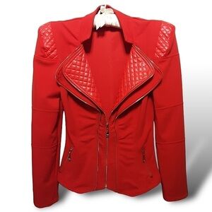 CHIC ME Faux Leather Cropped Red Moto Jacket